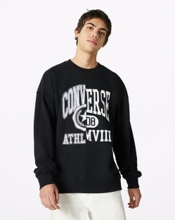 Converse Twisted Varsity Crew Erkek Sweatshirt Siyah | 5493120-Türkiye